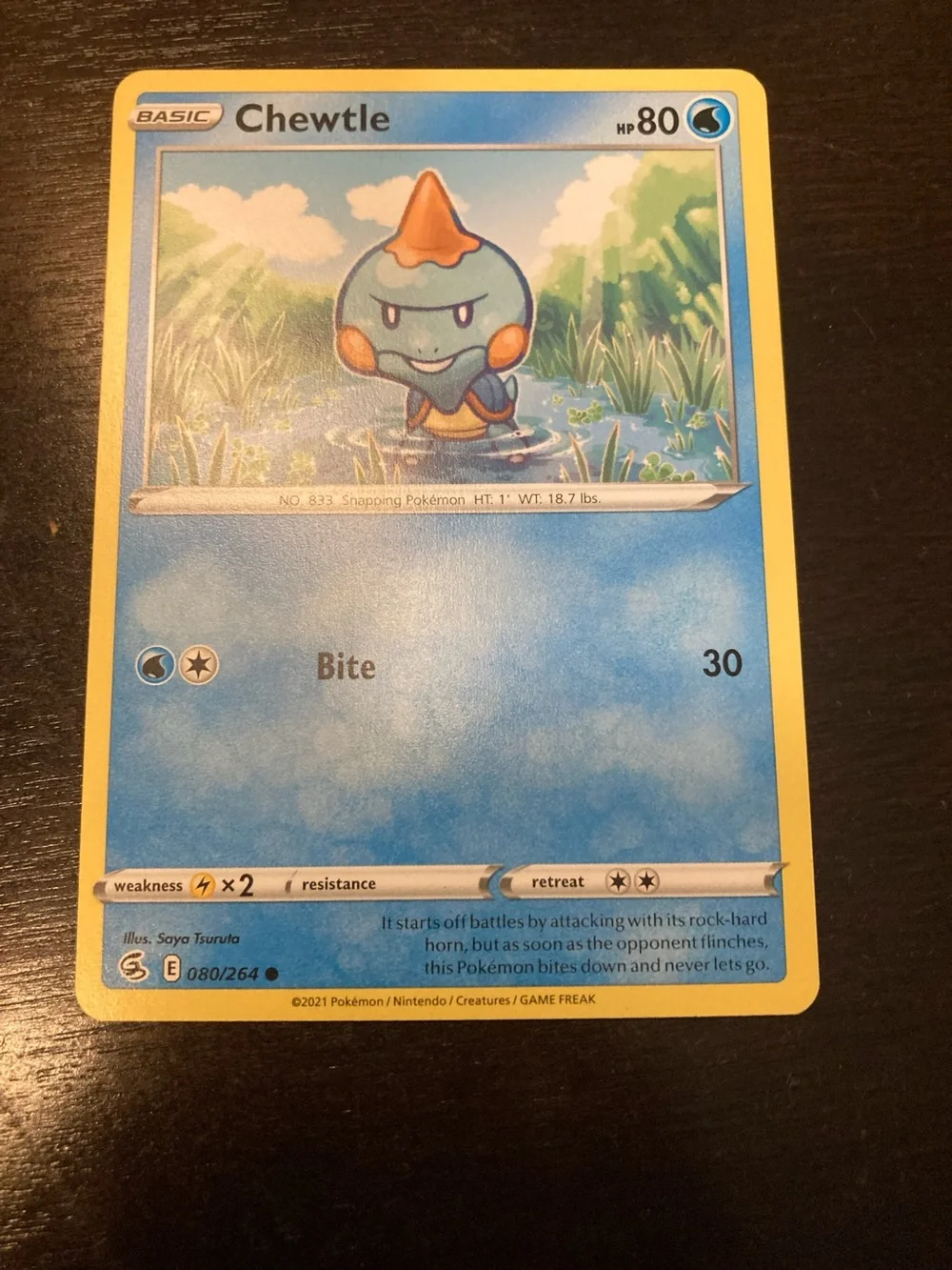 Pokemon Chewtle Trading Card - Blue, Yellow, Orange